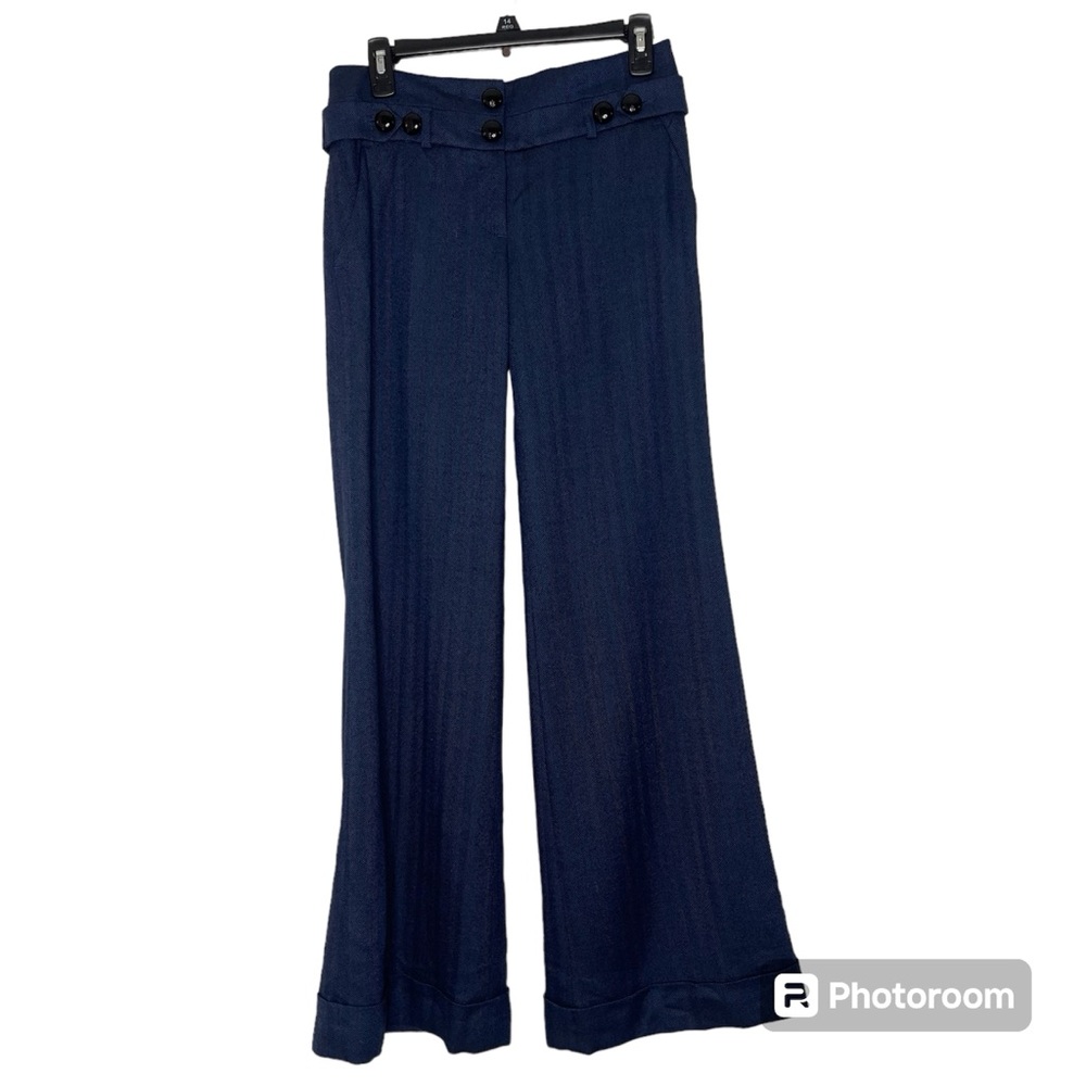 Taikonhu Anthropologie Blue Motif Wide Leg Navy Wool Pants